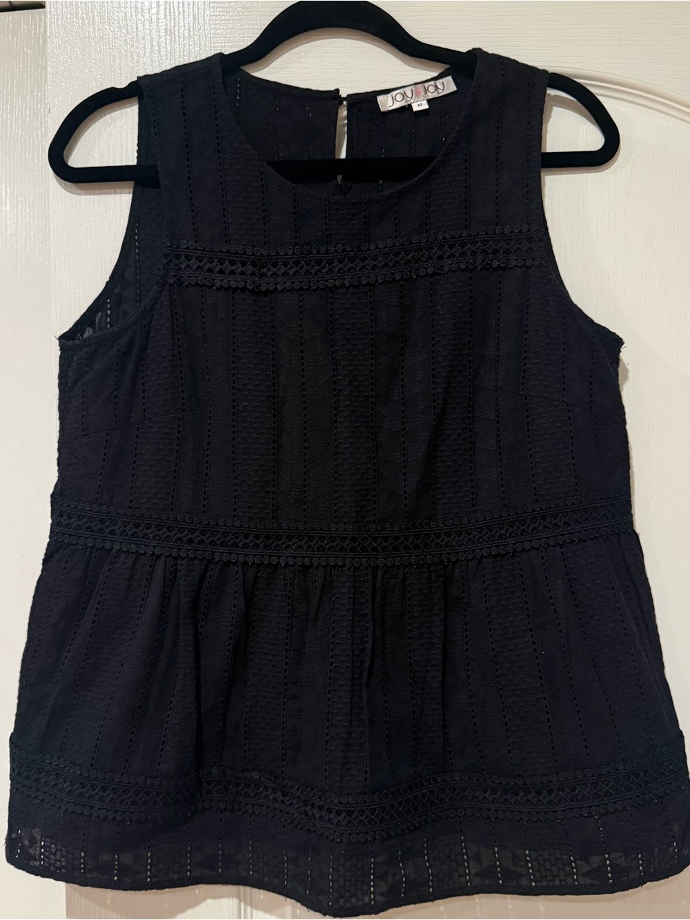 Joy Joy Black Lace-Trim Sleeveless Peplum Blouse